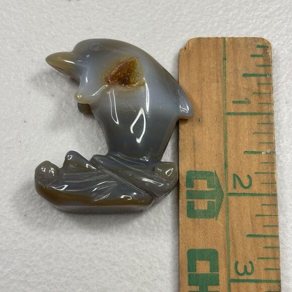 Agate Dolphin Carving Druzy Geode Agate Statue Crystal Stone - Picture 9 of 9